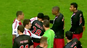Luis Suárez bites Otman Bakka when playing for Ajax in 2011